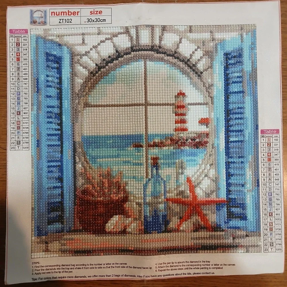 Finished Diamond Art Painting - Ocean Window 30 x 30cm - Sealed with Mod Podge